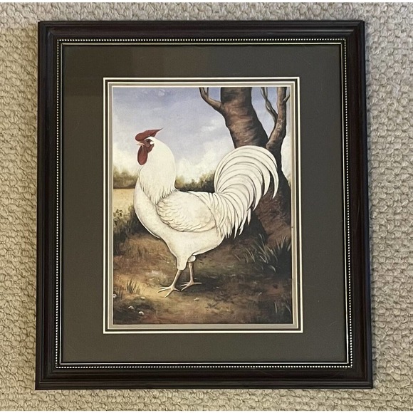 David Carter Brown Wood Framed Rooster Print Farm American Folk Art 18 X 16 - Picture 1 of 7
